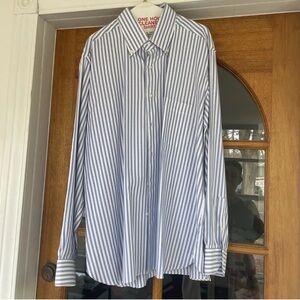 Zilli Men’s Dress Shirt size 46 Button Down Collar Blue and White